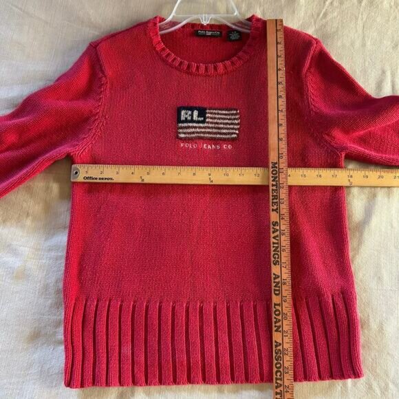 Vintage Polo Jeans Co Ralph Lauren Knit Sweater American Flag red Size Small - Picture 8 of 8